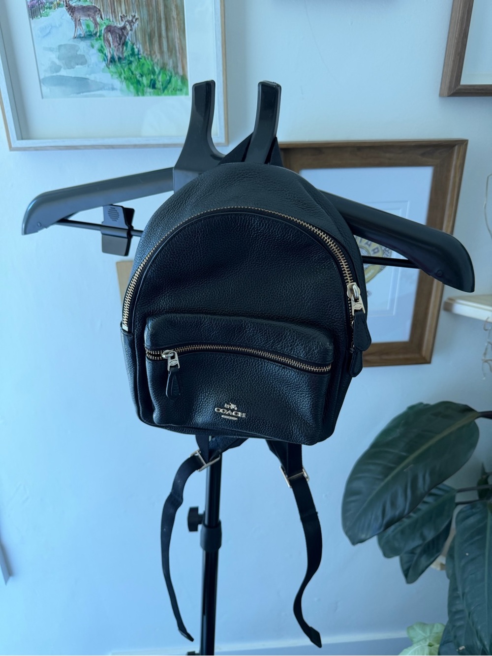 Coach Black Pebbled Leather Mini Backpack with Gold Hardware